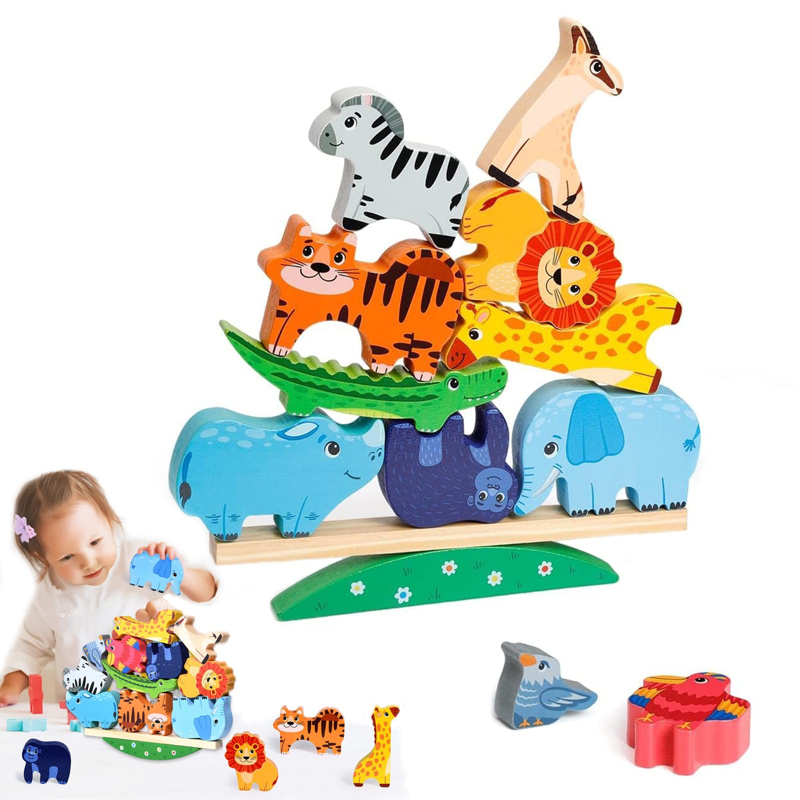 Montessori Toys for 1 2 Year Olds - Wooden Animal Stacking Toys for Toddlers,Building Blocks, Learning Fine Motor Skills, Montessori Toys for 1+ Year Old, Gifts for 2 3 4 Year Old Girls Boys