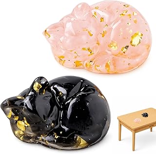 2 Stück Katzen Deko, Katzenfigur Kristall Obsidian Rosa Kristalle, Katze Figur Deko Statue Schreibtisch für Katzenliebhaber und Geschenk Entspannung