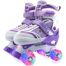 Kids Roller Skates for Boys Girls, 4 Size Adjustable Kids Rollerskates with Light Up Wheels Roller Skates for Boys Girls Ages 5-8 8-12