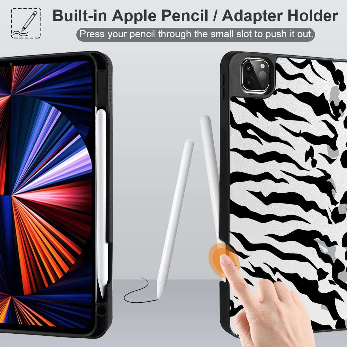 DONGKE Case for 2021/2022 iPad Pro 12.9 inch 5th / 6th Gen - Slim Protective Case - Apple Pencil Charging - Trifold Stand & Sleep/Wake Cover, Also Fits to iPad Pro 12.9 3rd / 4th Gen, Leopard & Tiger