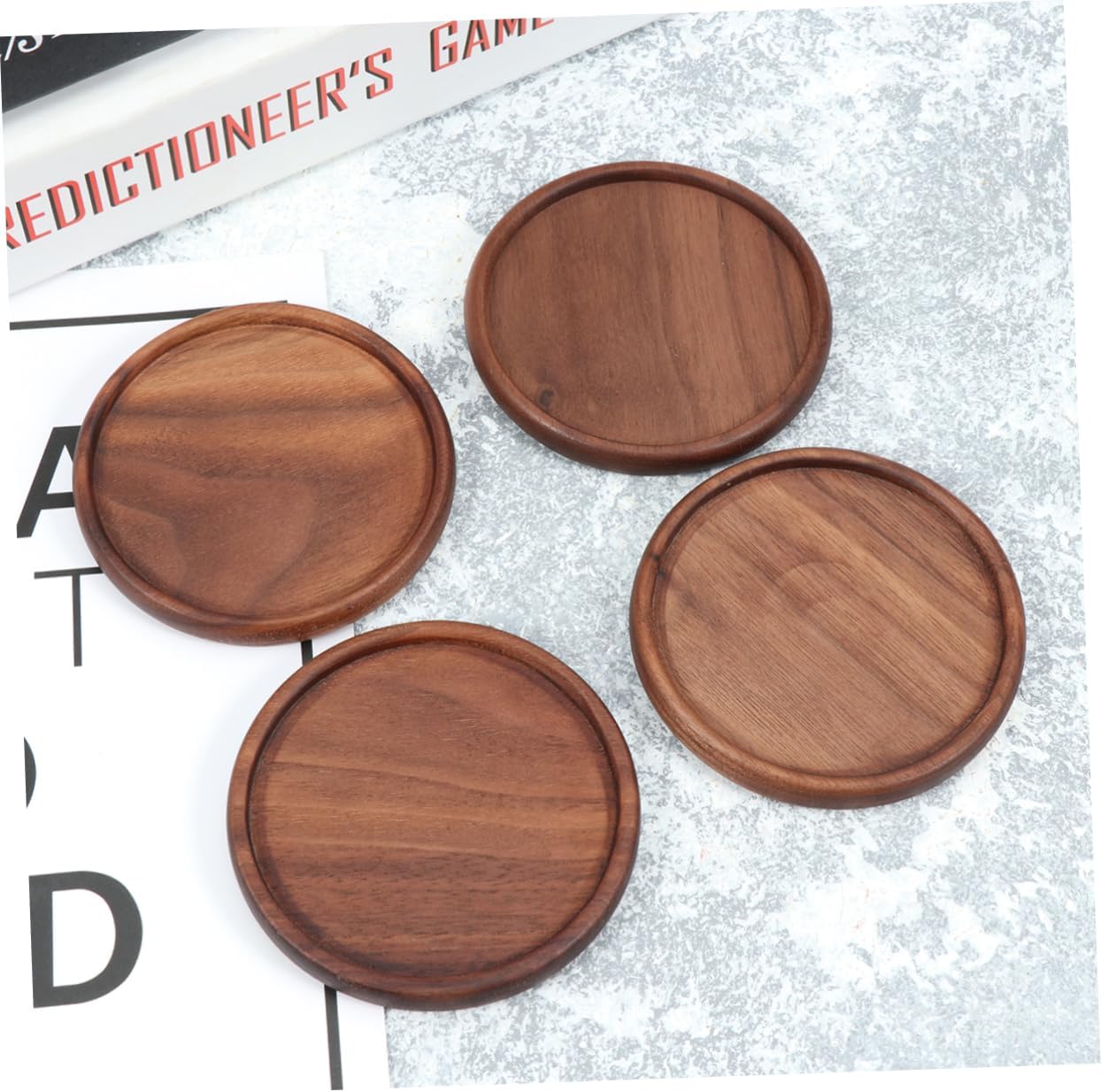 12pcs Walnut Coasters Heat Insulation Mat Coasters Holders for Table Round Groove Cup Holder Non Slip Tea