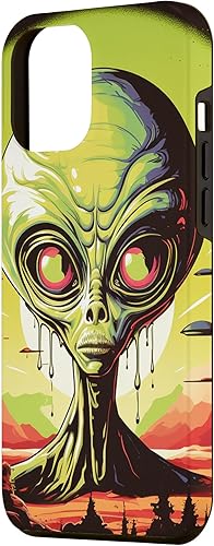 Vista 11 de iPhone 14 Pro Cute Green Alien Head UFO Space Face Alien Case