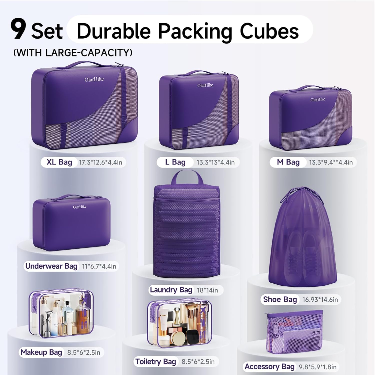 9 Set Packing Cubes for Travel, Gifts for Women Mom,Anti-Tearing Suitcase Organizer for Luggage Carts with Shoe & Hanging Toiletry Bag,OlarHike Vacation Essentials & Accessories for Cruise Ship