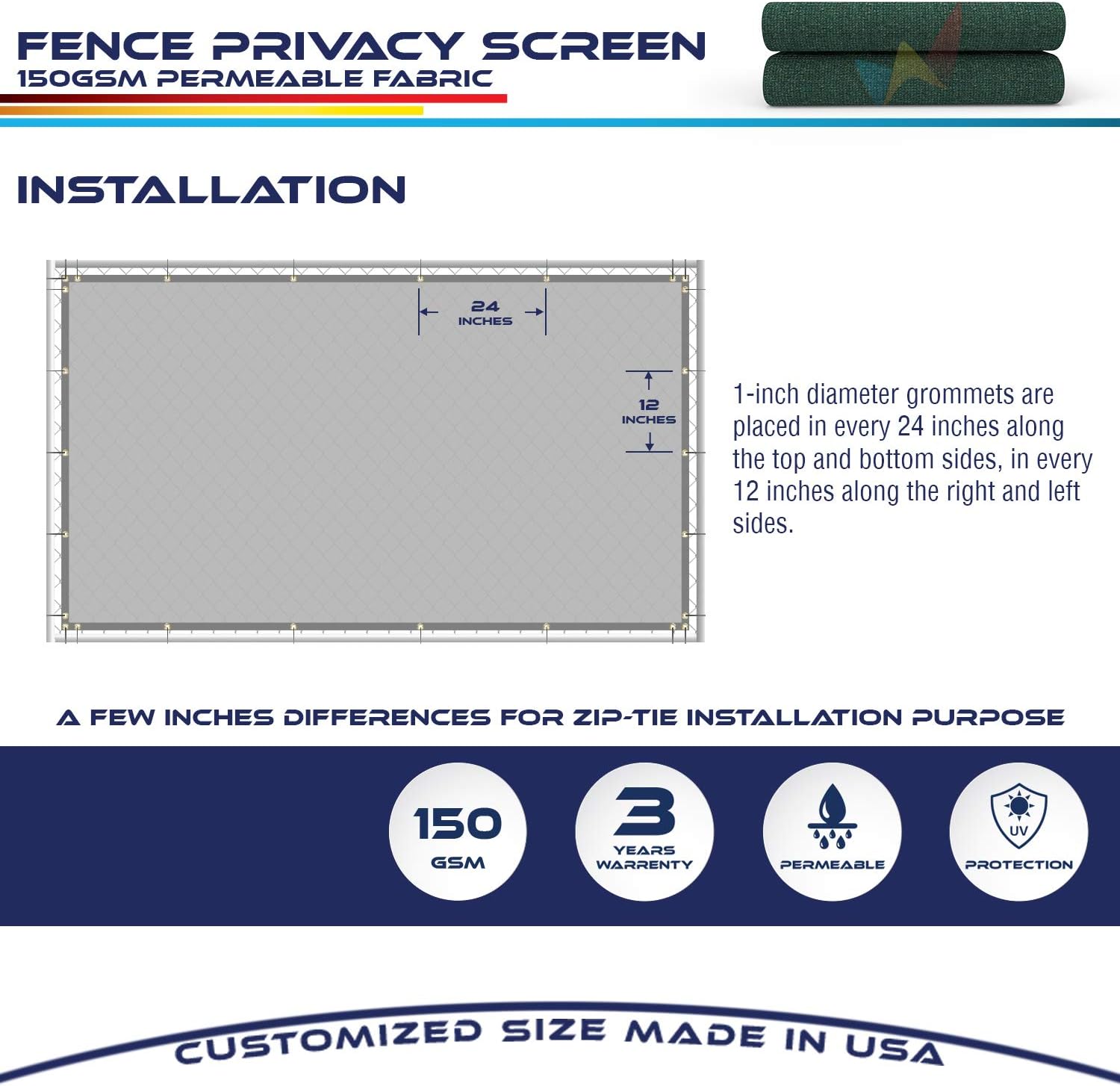 Windscreen4less W-E0512GE Privacy Screen Outdoor-Decorative-Fences, Green