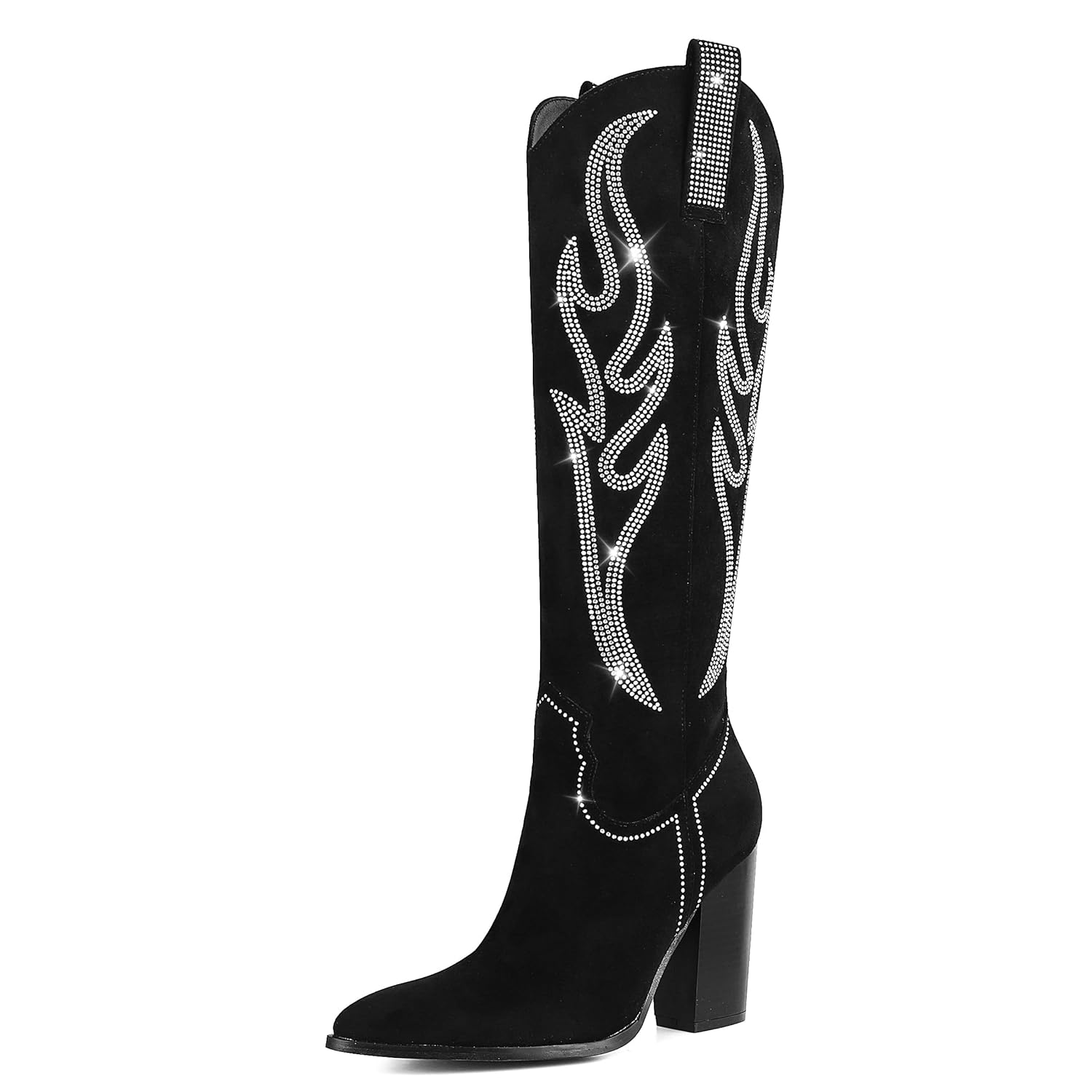 Celbreez Cowboy Boots for Women Cowgirl Boots Women Suede Knee High Boots Rhinestones Embroidered Western Boots Pointed Toe