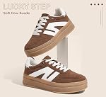 LUCKY STEP Women's Platform Retro Fashion Sneakers Classic Casual Gum Rubber Sole Skate Trainer Tennis Walking Shoes Thick Sole Trendy Footwear