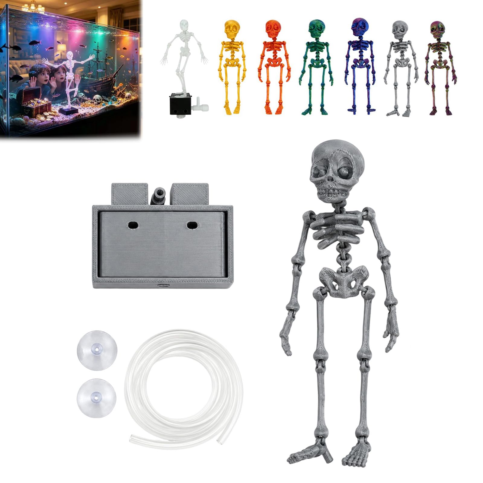 Dancing Skeleton Aquarium Bubbler Interactive Fish Tank Decor (#E)