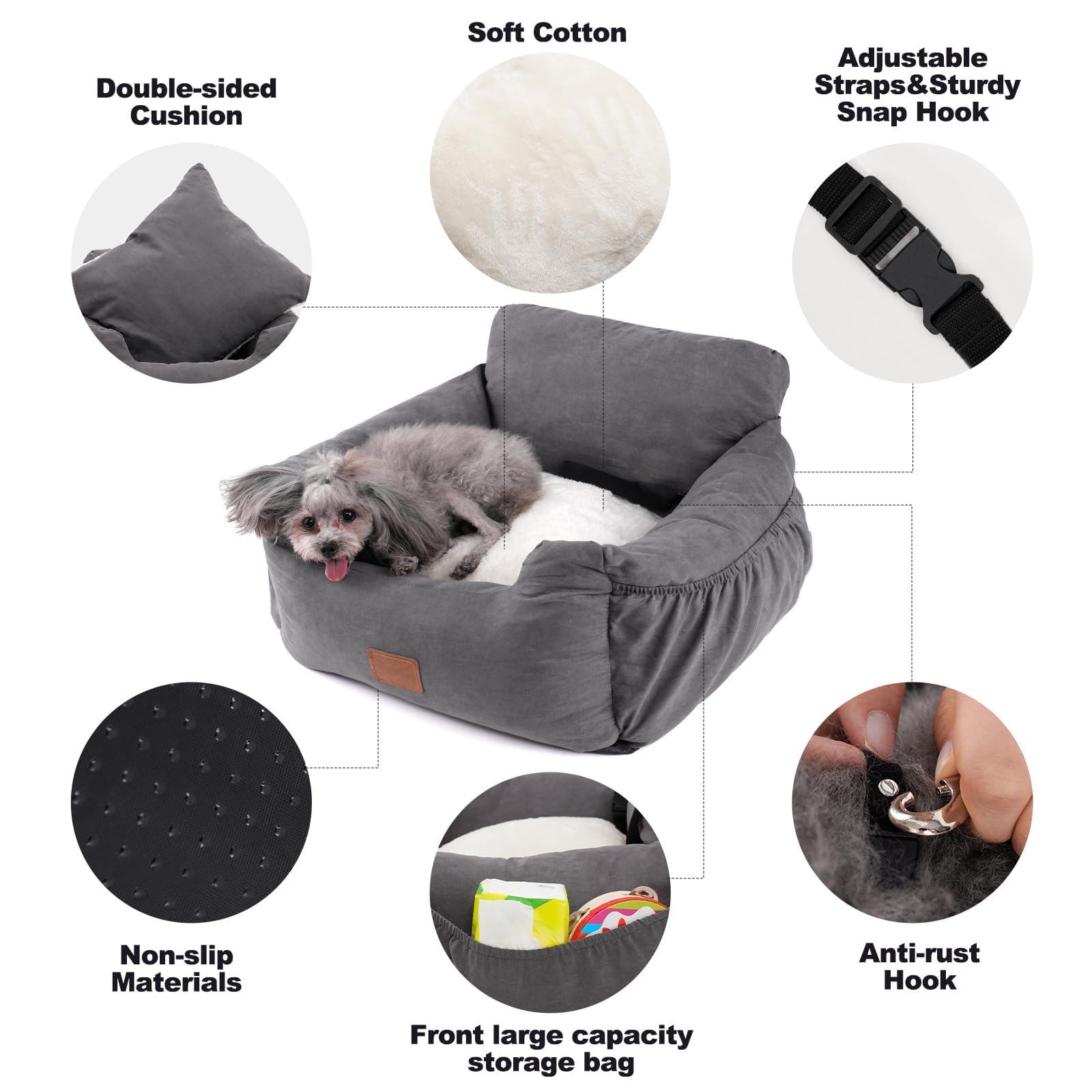 Seggiolino auto per cani,Seggiolino da viaggio per cani,Seggiolino Auto per Cani di Piccola e Media Taglia,Comodo e Sicuro,può Essere smontato e Pulito Facilmente (Grigio, Medio)