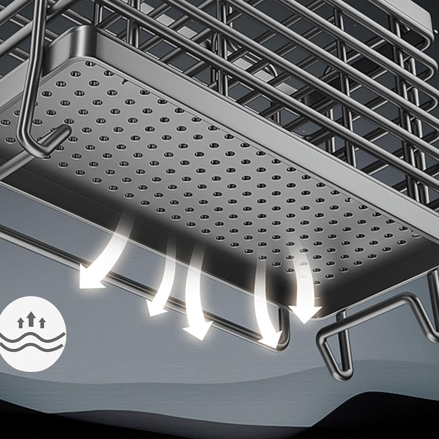 Utensil Holder, Dish Drainer for Kitchen Counter,3 Compartments Stainless Steel Utensil Drying Rack,Kitchen Utensils Holder with Towel Bar,Own Drain Tray(Black)