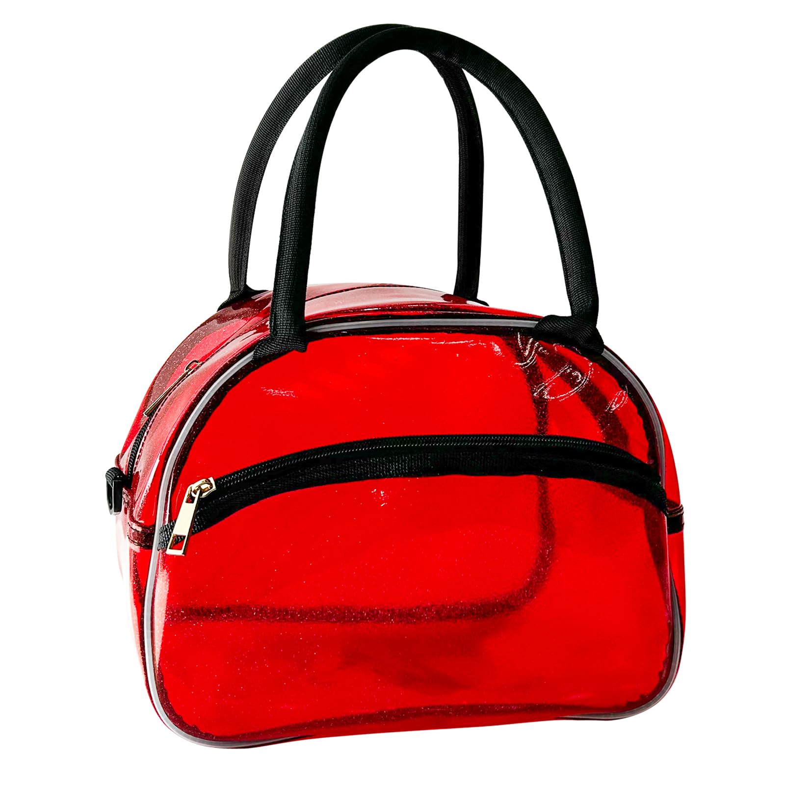 TotePrint 1 Pcs Clear Pink Glitter Jelly Toiletry Bag Waterproof Travel Toiletry Bag with Zipper and Handle Cosmetic Bag