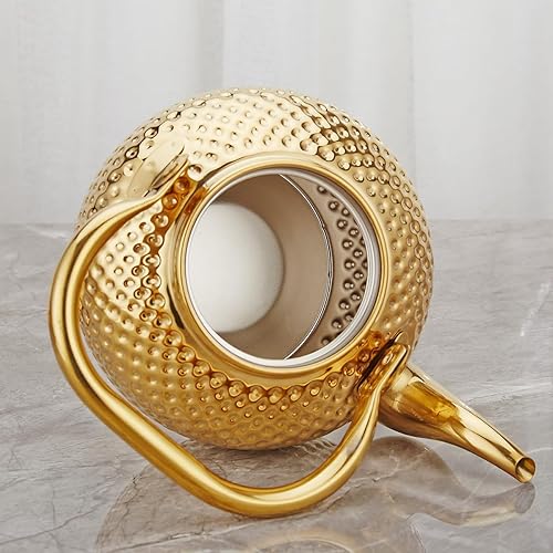 Miniatura 5 de SANQIAHOME tetera de 2000 ml con infusor, hervidor de agua de acero inoxidable con asa para elevar, tetera para induccióngas, color dorado