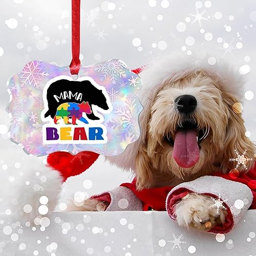 Miniatura 6 de Mama Bear Christmas Acrylic Ornament Puzzle Pieces Autism Christmas Ornaments Mama Bear Autism Colorful Puzzle Bear Christmas Party Supplies Autism
