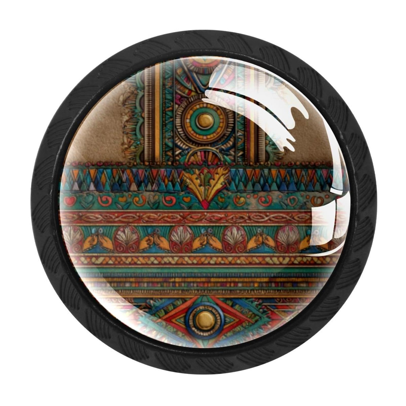 CHENZZZZ 4 PCS Vintage Abstract Ethnic Background Crystal Glass Cabinet Knob Drawer Pull Handle for Kitchen Cupboard Dresser Wardrobe etc
