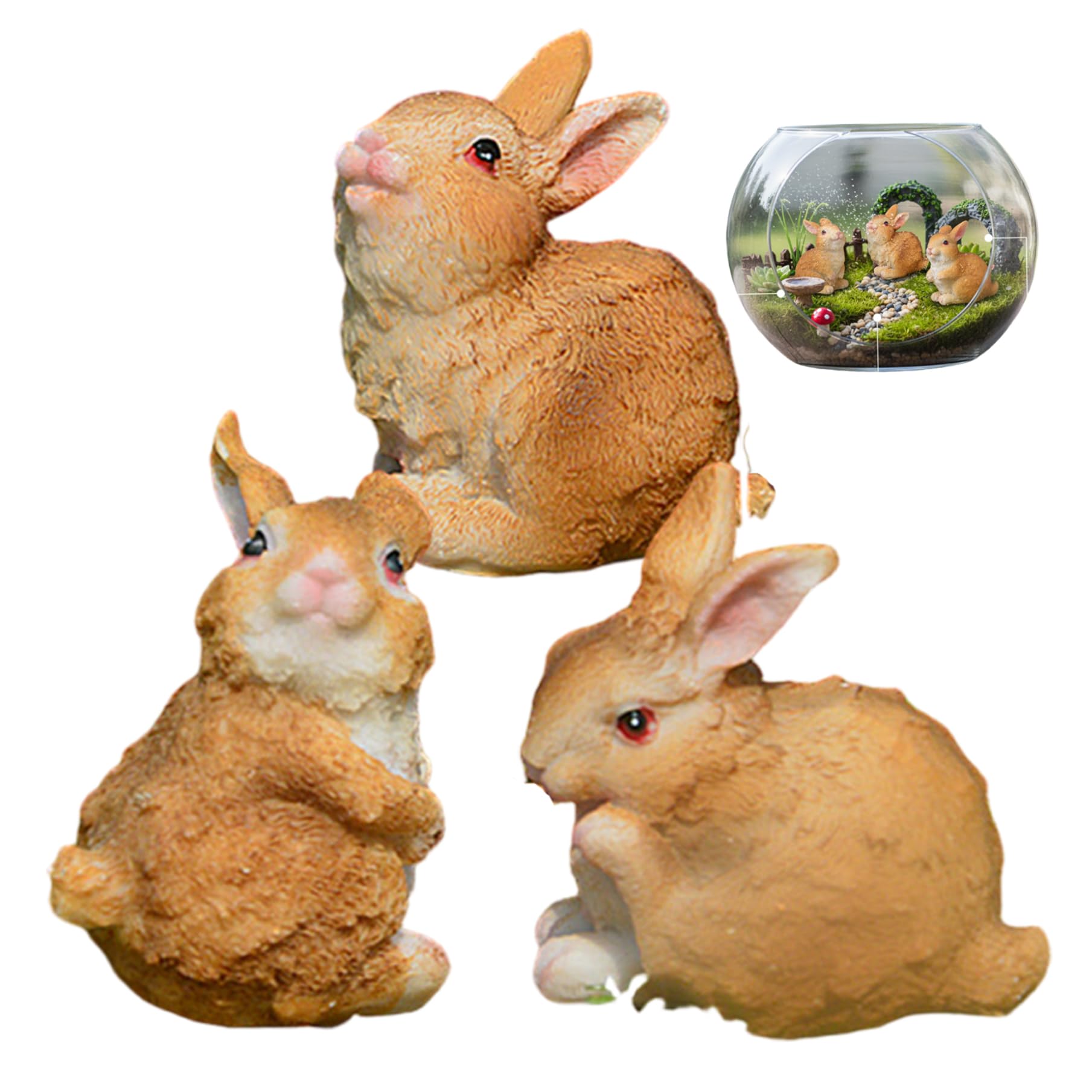 Statue de lapin pour jardin féerique extérieur et figurine miniature de maison