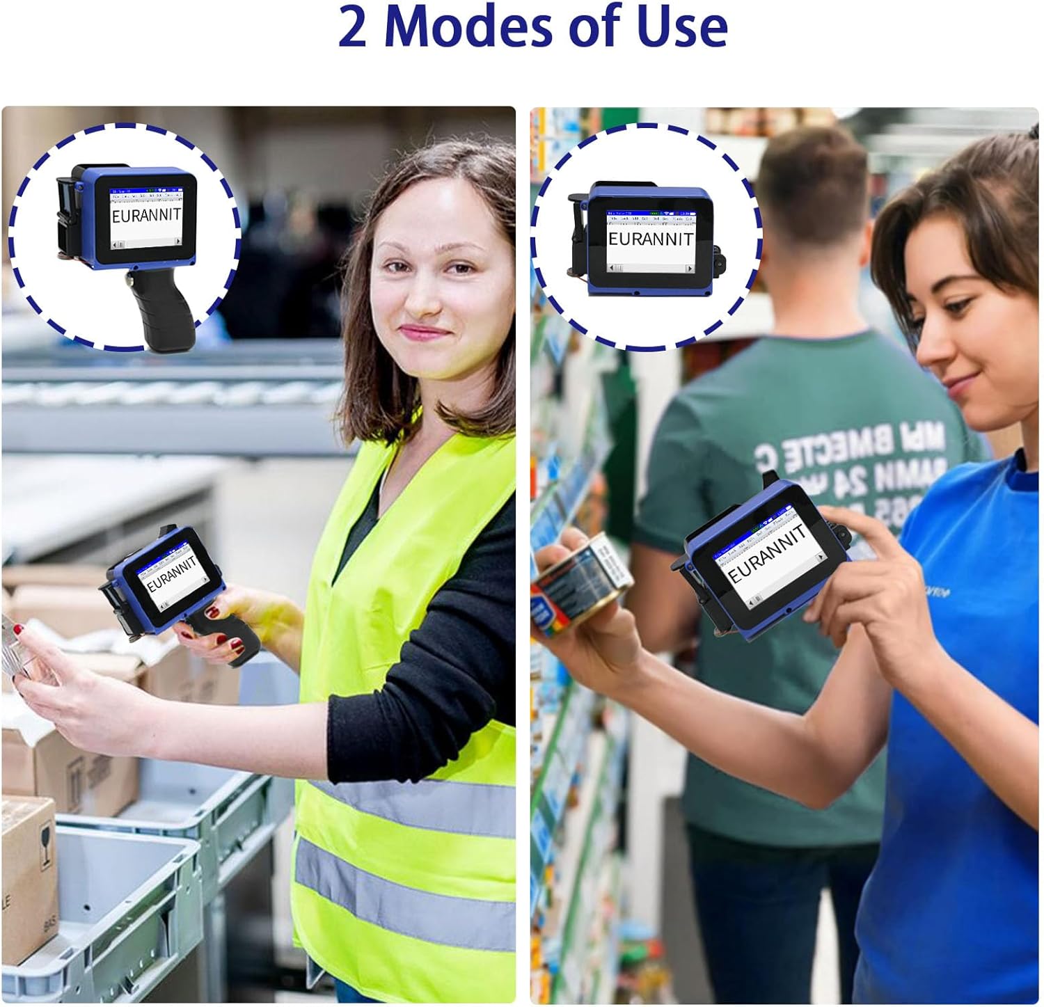 Mini Handheld Inkjet Printer, 0.5" Nozzle, 2.8" Touch Screen, Portable, Black, Monochrome, 600 dpi, 8 ppm, Simplex, USB-C, Water-based Ink, Industrial Use