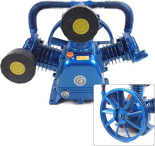 Miniatura 5 de Cabezal de bomba de compresor de aire de doble cilindro tipo V de 175PSI, cilindro de escape de 10 HP Bomba de cabeza de compresor de hierro fundido