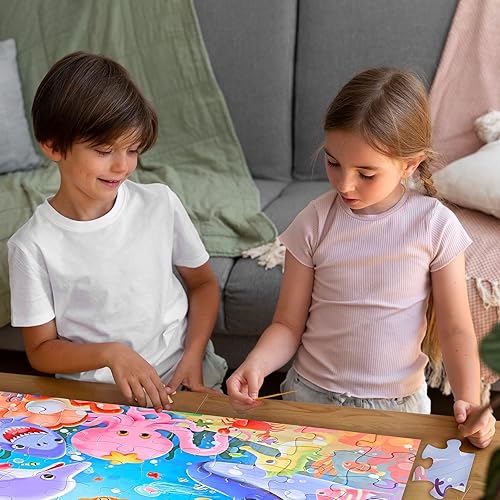 Miniatura 5 de Rompecabezas de suelo jumbo para niños, rompecabezas subacuáticos, rompecabezas grandes de 48 piezas de 3 a 6 años para niños pequeños, aprendizaje