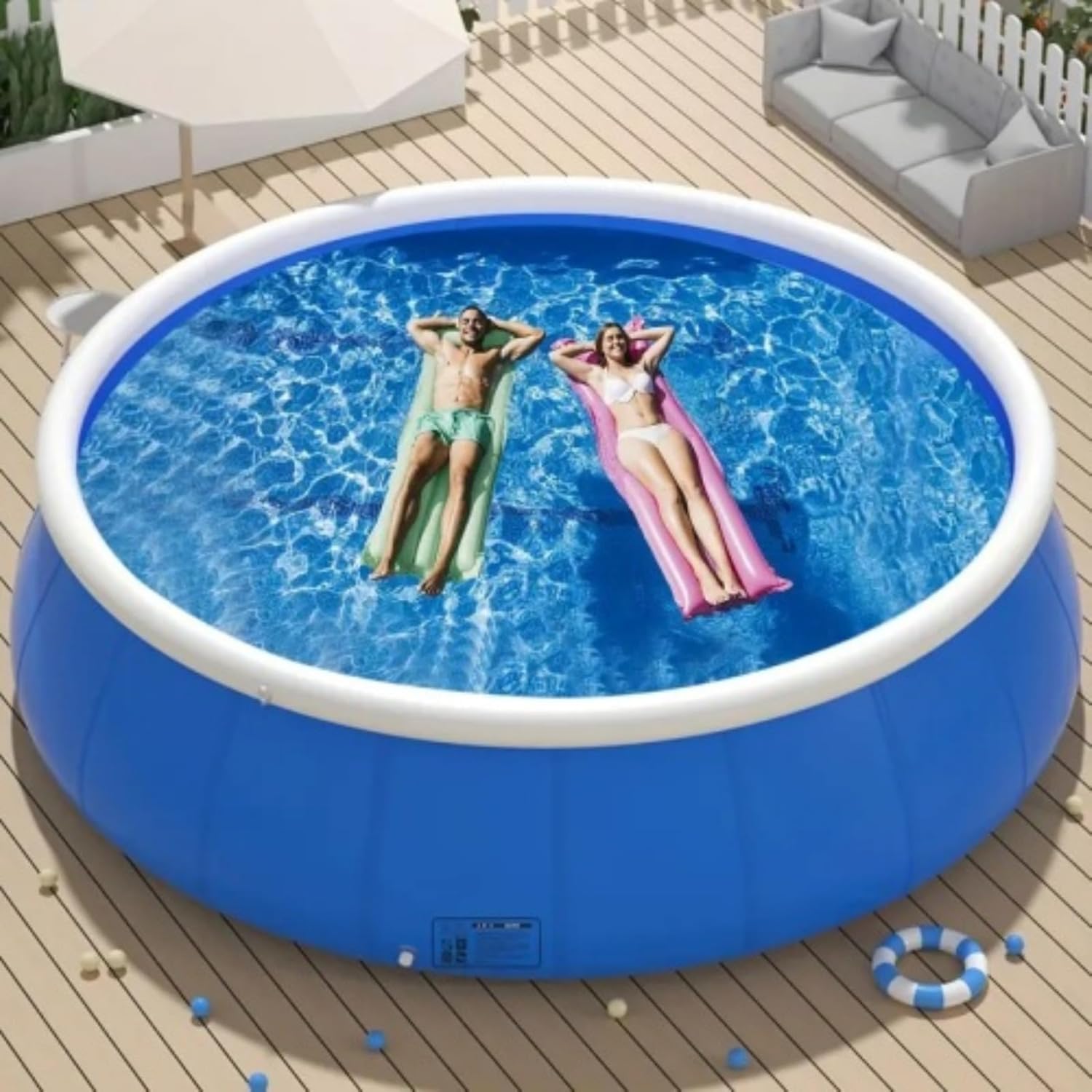 Outdoor Round Inflatable Swimming Pool, A Must-Have for Family Summer Cool Entertainment, Easy to Enjoy Private Water Park, Suitable for All Kinds of Family Use, 244 * 63 Cm
