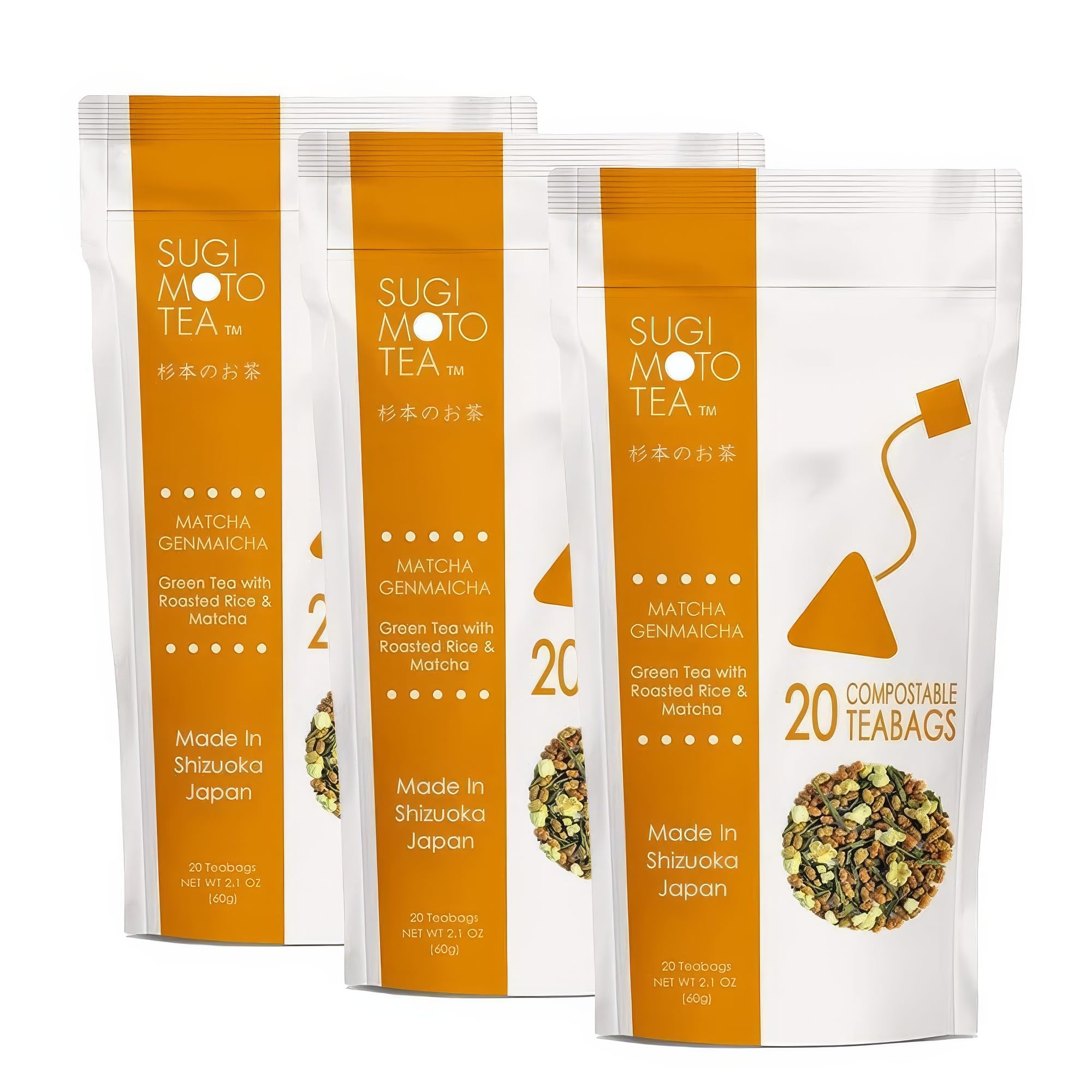 - SUGIMOTO TEA Japanese Genmaicha with Matcha Green Tea Bags 20 Count Pack of 3