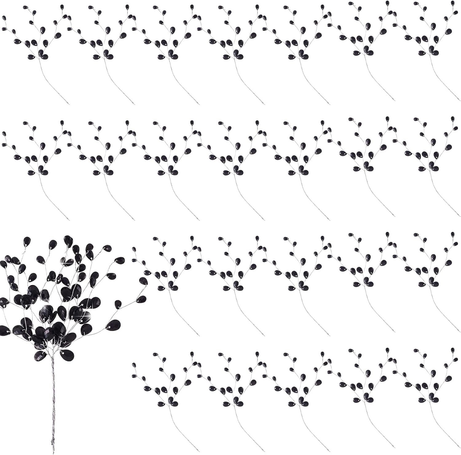 BEIQIYA 25pcs Acrylic Crystal Flower Branches, Artifial Bead Drop Bouquets, Glitter Floral Acrylic Picks Arrangement for Wedding Christmas Thanksgiving Day Home Office Table Top Decortaion- Black