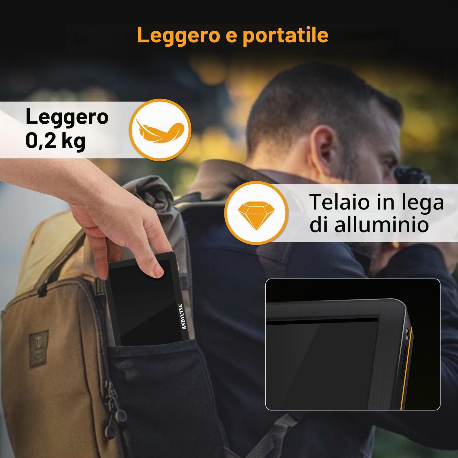 ANDYCINE T6 6Inch Monitor Fotocamera Alluminio Shell 4K 60Hz HDMI HDR 1920x1080 Tutte le forme d'onda, 3D Lut con Batteria e Custodia