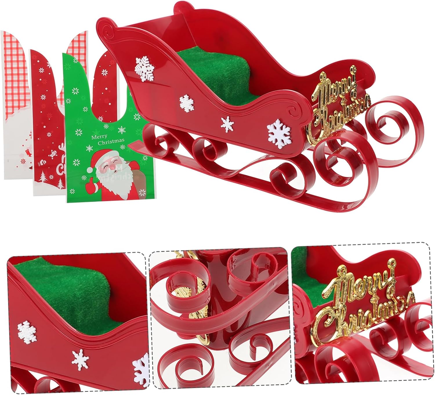 Generic 1set Christmas Sleigh Ornament Decoration Festive Miniature Sleigh for Holiday Home Decor Reusable Tabletop Adornment for Xmas Parties and Celebrations image 3