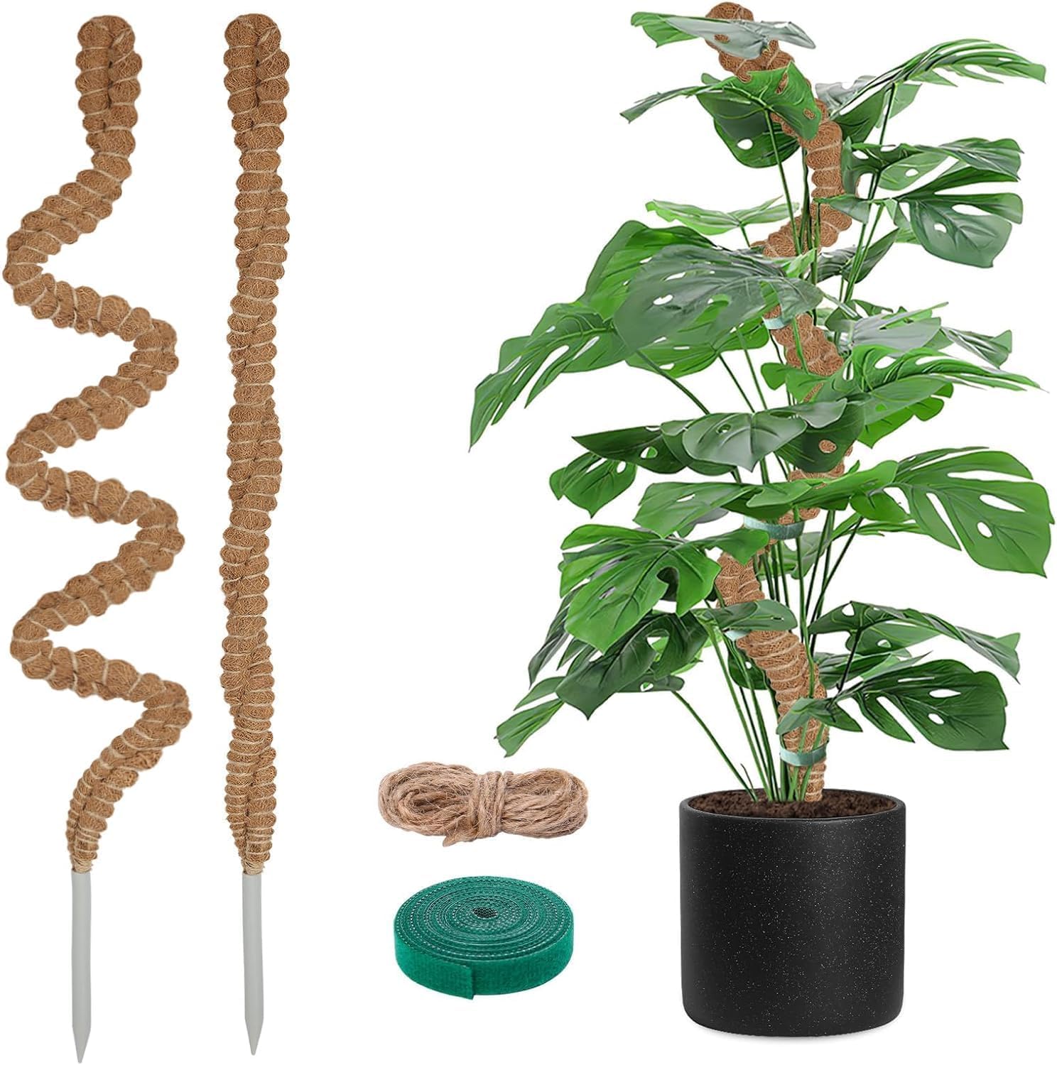 candyfouse 2 Pack Moss Pole for Plants - 47 Inch Bendable Plant Stakes for Indoor, Moss Poles for Climbing Plants, Handmade Coco Coir Pole Plant Support for Creeper Plants Grow Upwards