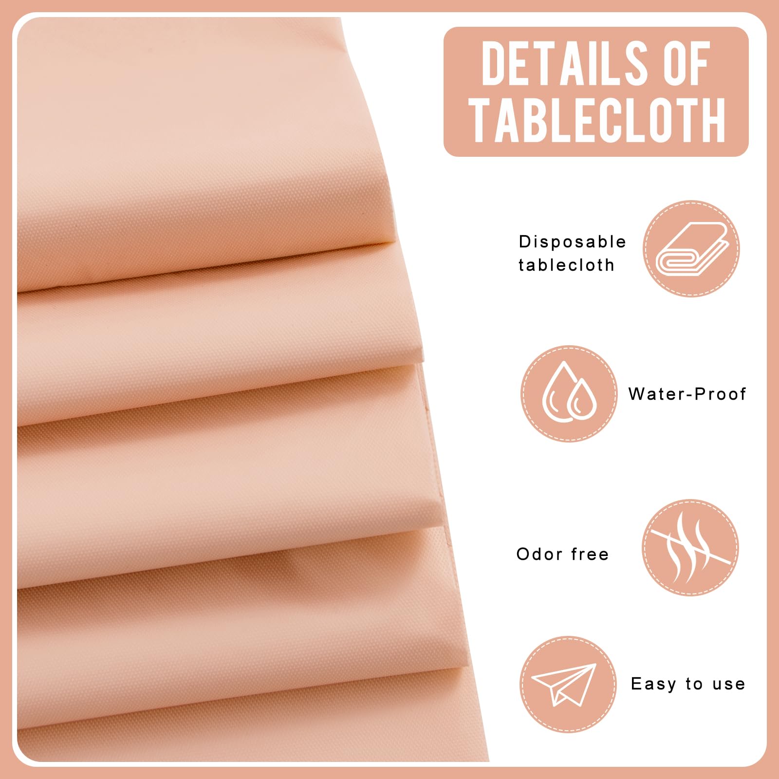 Eleclassi Peach - Paquete de 12 manteles de plástico Desechables 54 x 108 Pulgadas, Mantel desechable de plástico para Fiestas para mesas rectangulares de hasta 8 pies de Largo,