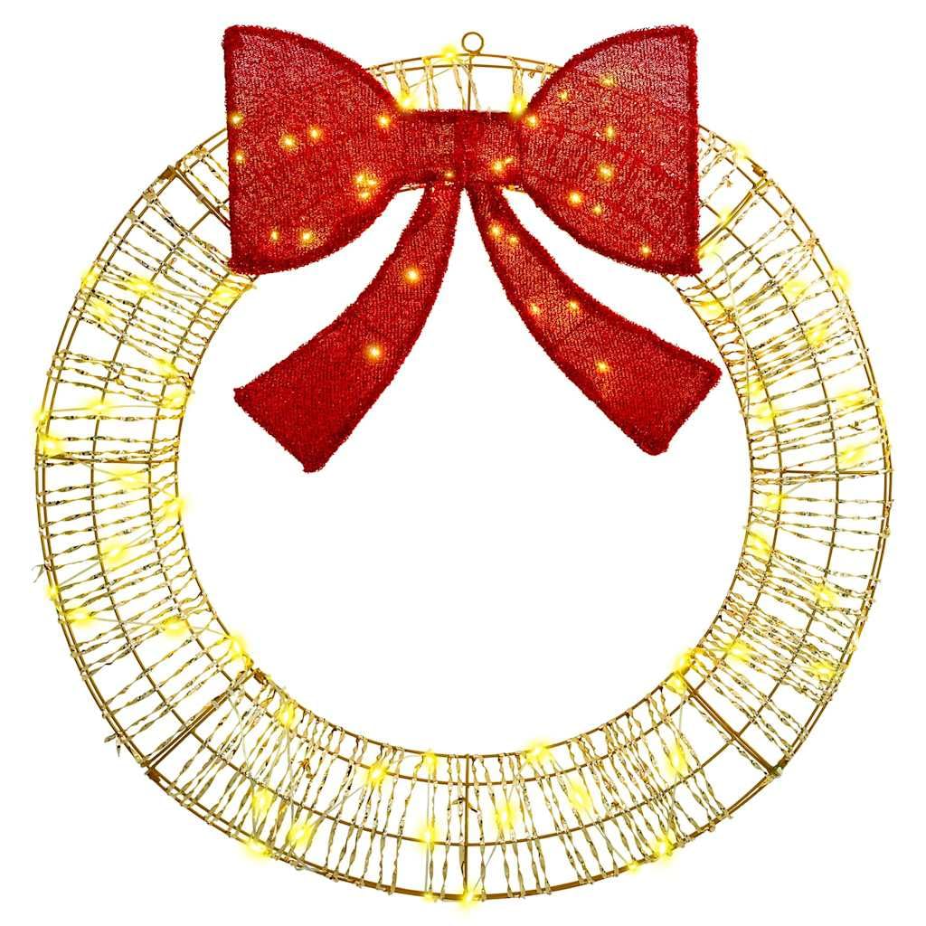 Couronne avec 80 LED blanc chaud PET 91 x 91 x 9 cm avec grand nœud et bande LED USB pour décoration d'arbre de Noël, décoration festive intérieure et extérieure, éclairage de l'Avent