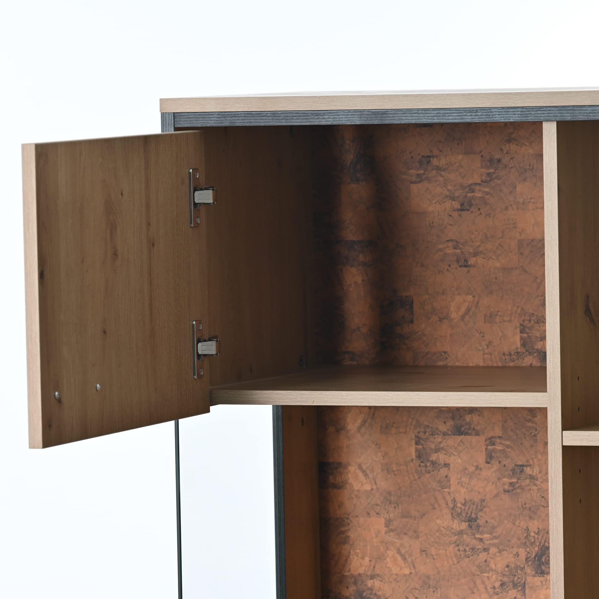 Azkoeesy Vitrina con iluminación LED y Estante de Cristal - 78x40x150 cm, Aparador con 3 Puertas, en veta de Madera Natural