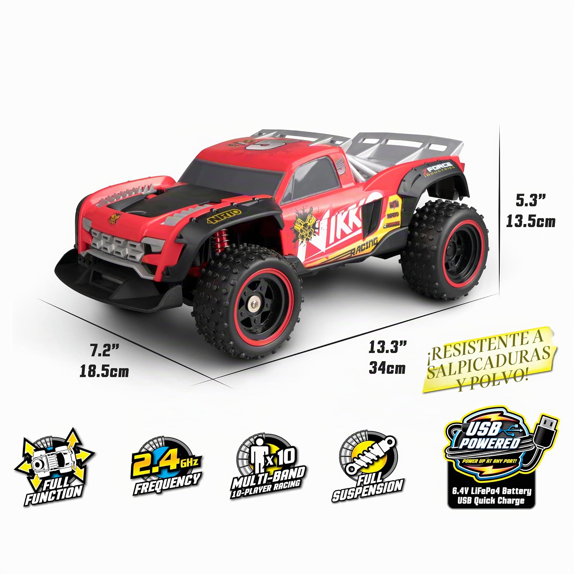 Nikko 10061 Pro Trucks, Coche teledirigido teledirigido, vehículo Todoterreno hasta 14 km/h, camión de Carreras Robusto con suspensión Completa y Carga rápida USB, niños a Partir de 6 años y Adultos,