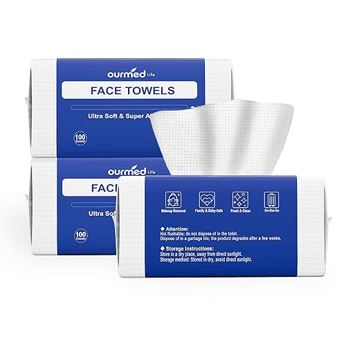 Ourmed Life Toalla Facial Desechable, 300 unidades  Toallitas desechables para quitar maquillaje ultra suaves, biodegradables para piel sensible,