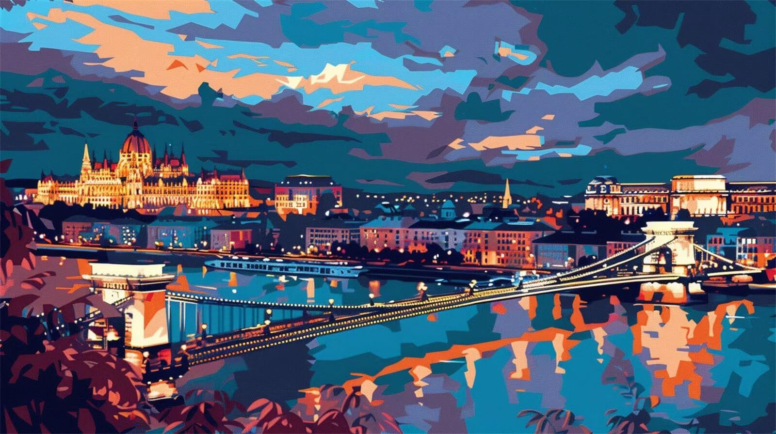 Malen nach Zahlen Erwachsene Budapest, DIY Set Erwachsene Malen nach Zahlen Landschaft, 180x100cm DIY Handgemalt Ölgemälde Kit für Anfänger Erwachsene mit 3-Pinseln & Acrylfarbe, Geschenk für Freunde
