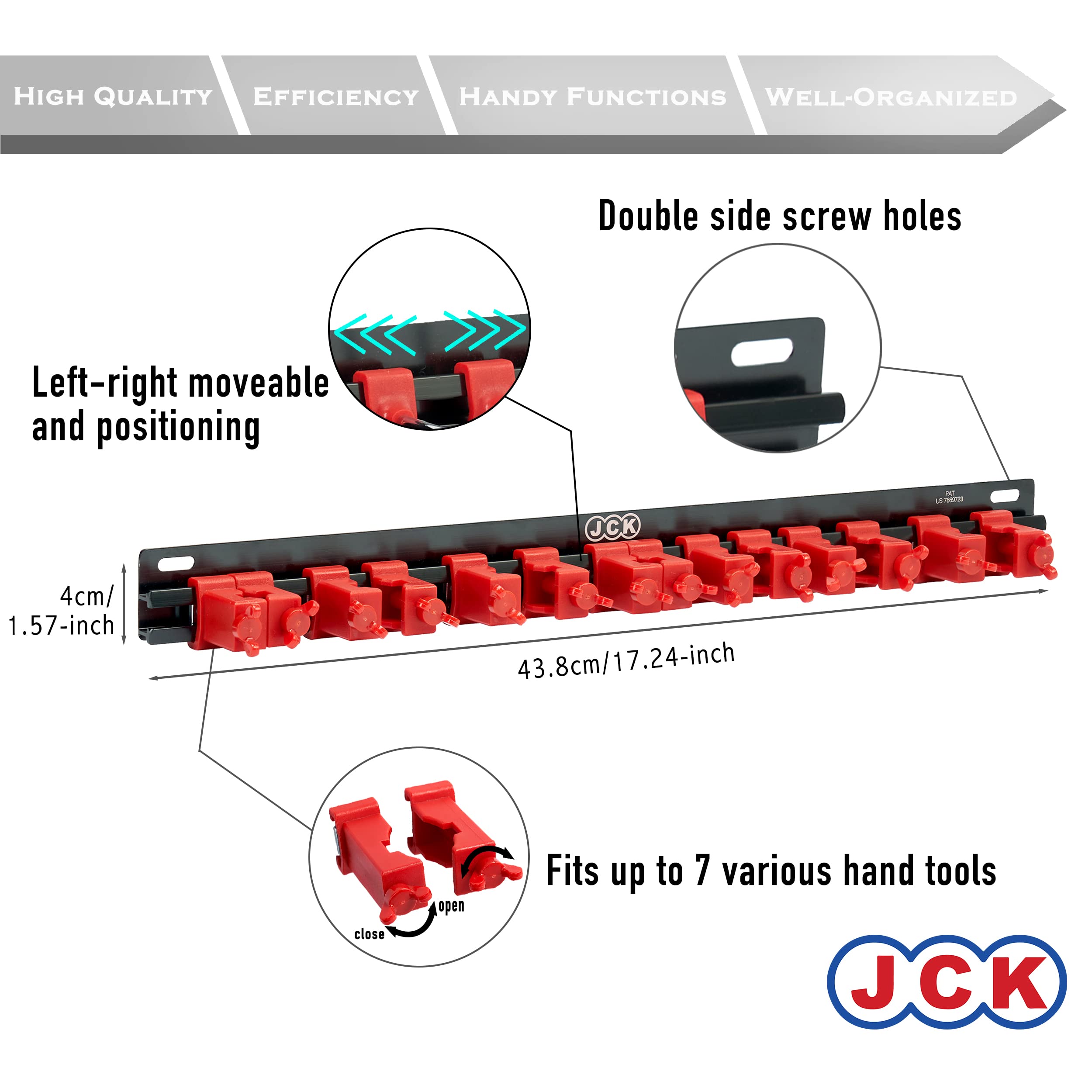 JCK Aluminum Multi-Purpose Tool Organizer Red Clips, Black Aluminum Rack Organize Various Tools, Screwdrivers, Hammer - Image 4