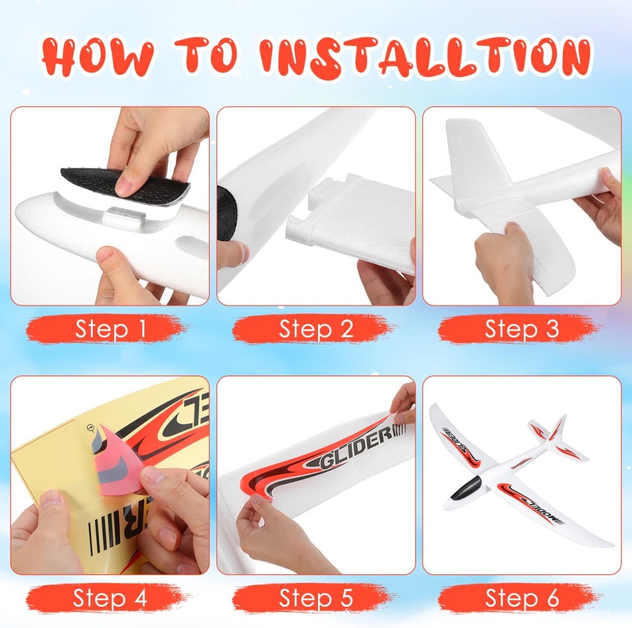 NUOBESTY 2 Pack Airplane, 39" Large Throwing Glider Plane Toy 2 Flight Modes Foam Glider Airplane for Kids Flying Plane Toys for Boys, Girls to Outdoor Play, Birthday Party Favor