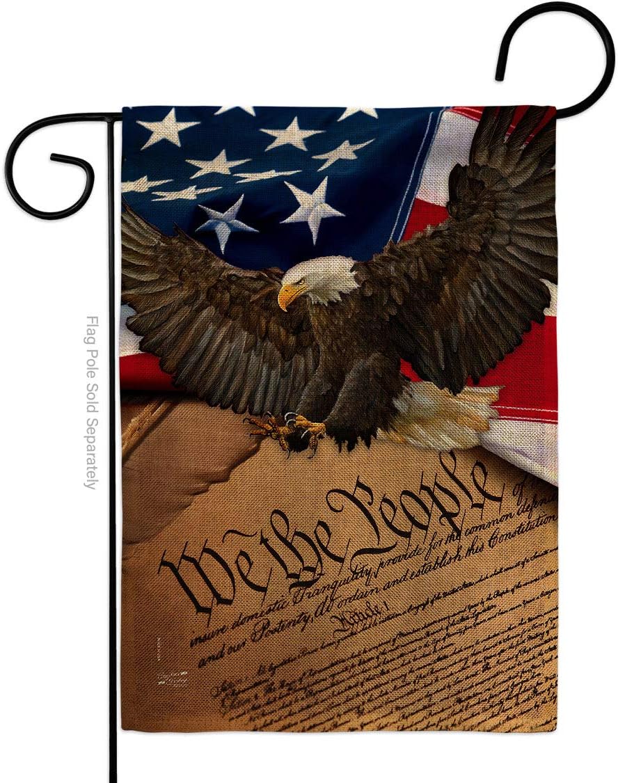 We the People Garden Flag Set Wall Holder Americana Star and Stripes Patriotism Independence Memorial United State American Official Small Gift Yard House Banner Double-Sided Made In USA 13 X 18.5