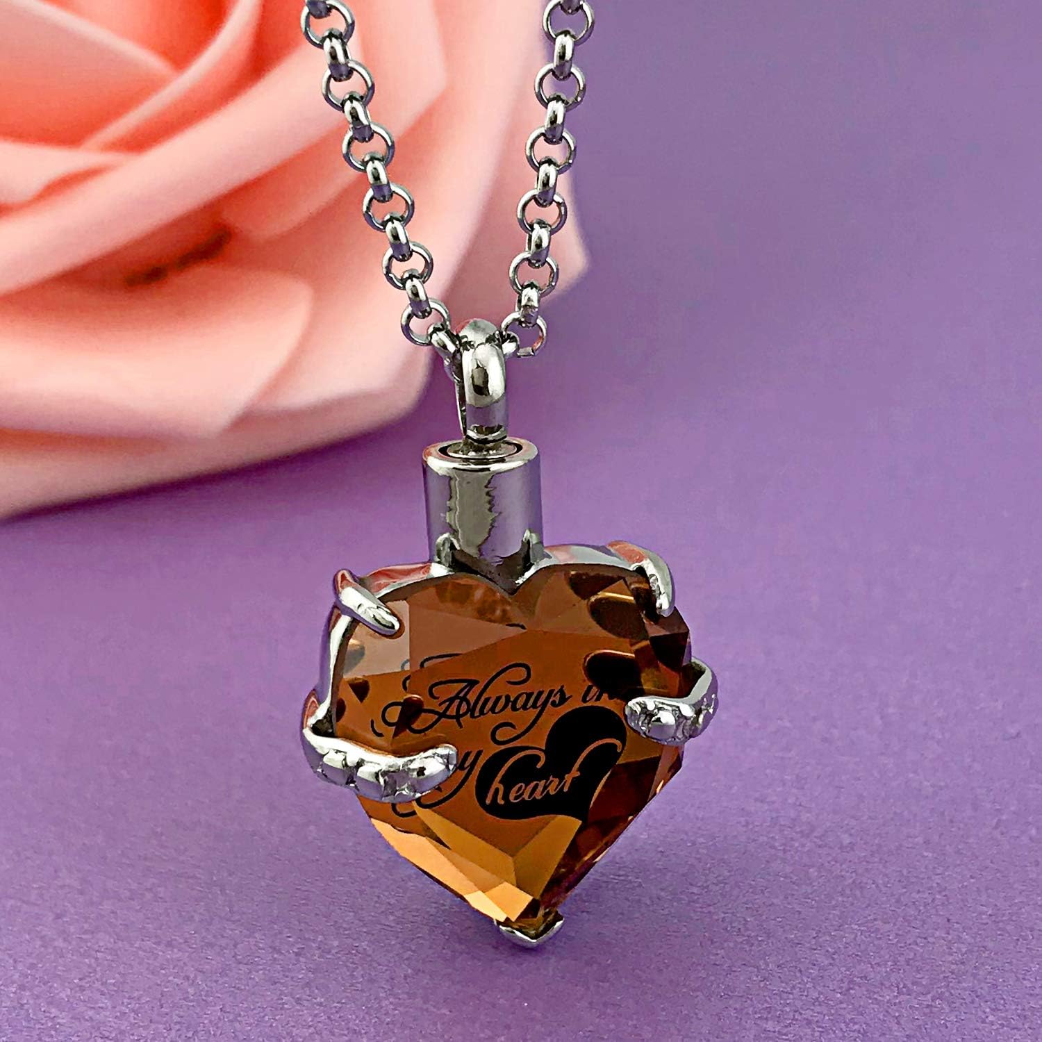 YOUFENG Urn Necklaces for Ashes Always in My Heart Heart Cremation Jewelry Memorial Pendant Birthstone Necklace - Image 4