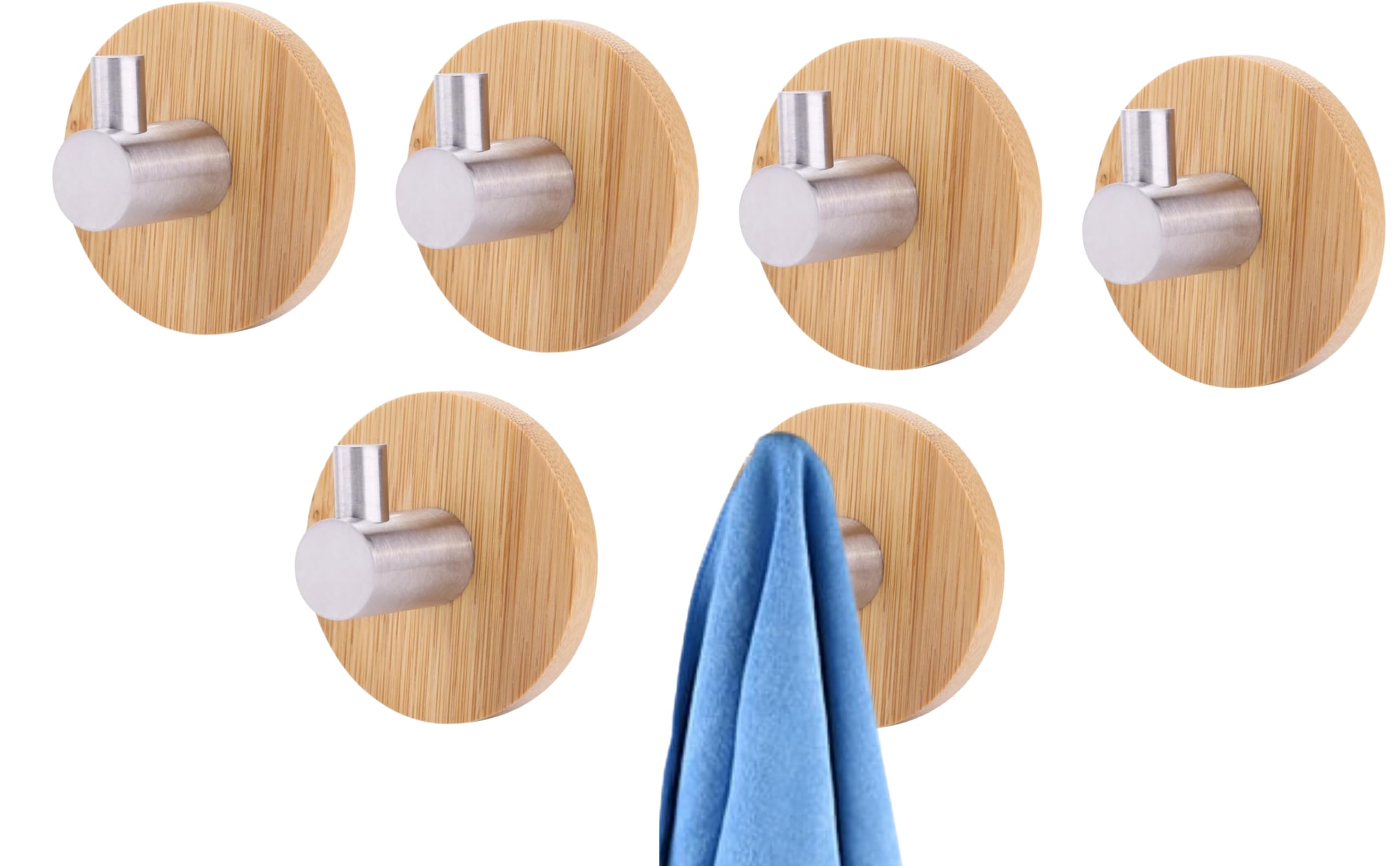 JIALTO 6 pcs Wooden Bathroom and Kitchen Hook, Self Adhesive Wall Hook - Essential Bathroom Accessories, Stylish Home Decor Items, Durable Kitchen Accessories Items (Round Silver Wooden)