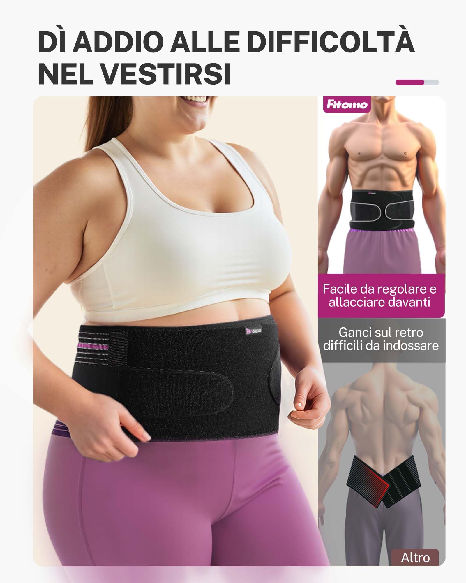 Fitomo Cintura per Ernia Ombelicale da Indossare Davanti, Unisex, Regolabile con Cuscinetti Rimovibili e Cinghie Extra per Pressione Addominale, Supporto Lombare, Ideale per il Recupero Quotidiano