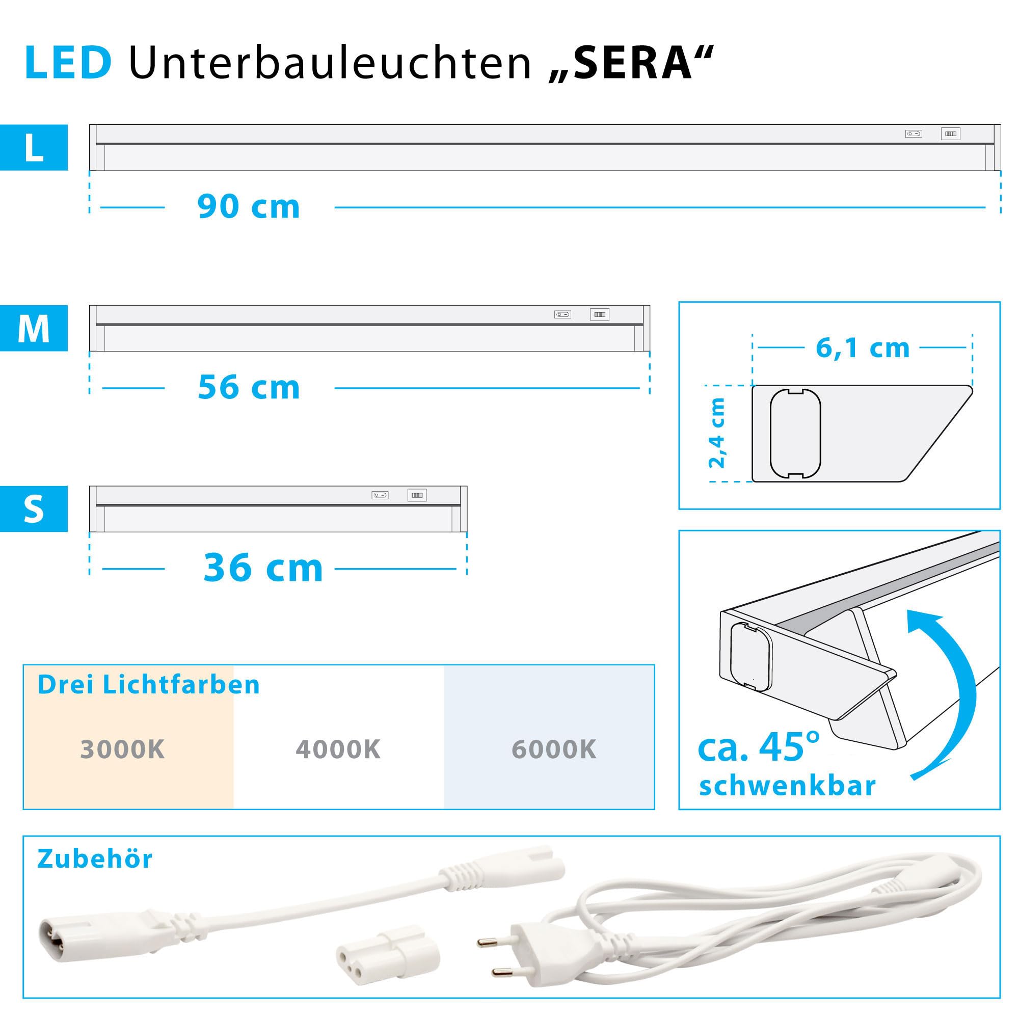 Maxkomfort LED Unterbauleuchte Küche 56cm (M) - Küchenlampe mit Schalter, schwenkbar & 3-Stufen-Dimmfunktion, 3 Lichtfarben - Warmweiß/Kaltweiß/Neutralweiß - Lichtleiste Unterschrank