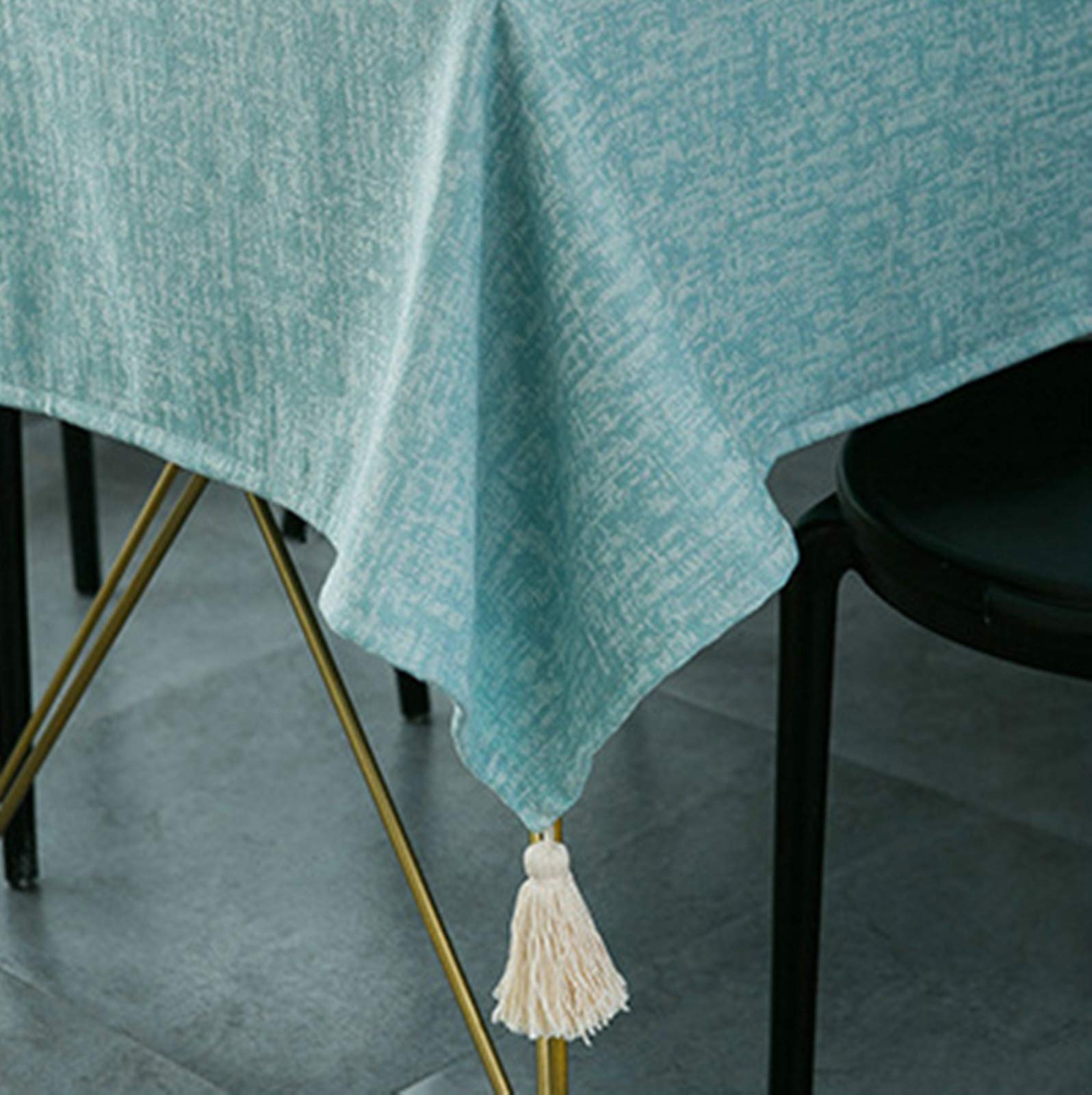 Mantel lavable, jacquard discreto con borla azul turquesa, 140 x 220 cm, mantel de estilo nórdico, mantel rectangular para mesa de jardín
