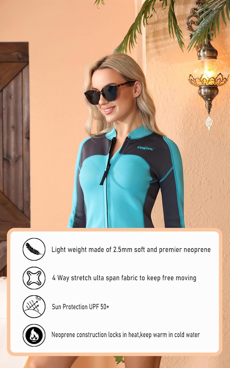 Wetsuit Women Top Jacket Neoprene Wet Suit for Women Cold Water Swimming Jacket Long Sleeve Dive Scuba Wet Suit Shirt Front Zip Wetsuits Shirts Vest for Spearfishing,Snorkeling,Surfing - Image 2
