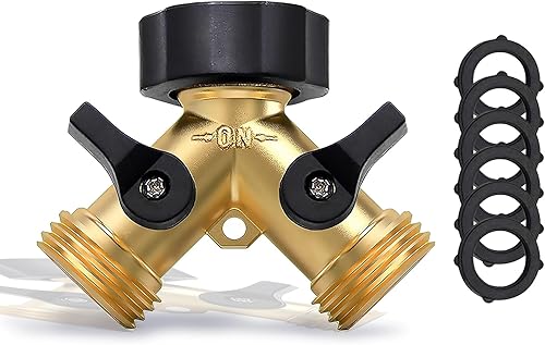 Divisor de manguera de jardín de metal, conector de manguera en Y de 2 vías, divisor de fácil agarre, rosca GHT de 34 pulgadas + 6 arandelas de