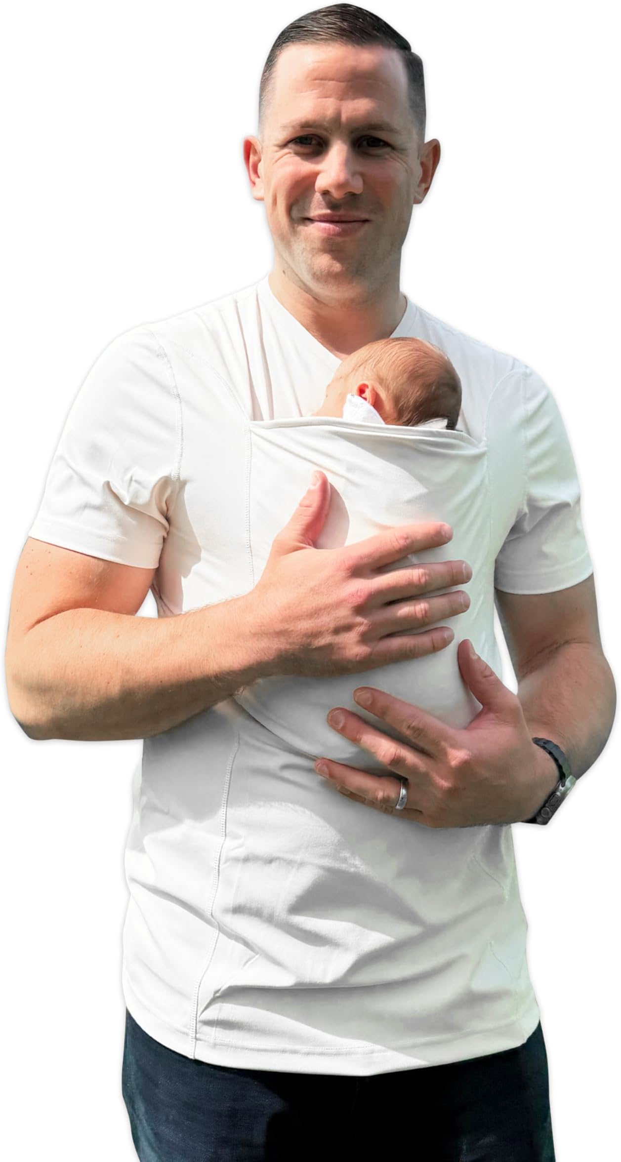 Lalabu The Dad Shirt | Hands-Free Baby Carrier for Dad with Kangaroo Pouch | Engineered for Bonding, Safety, & Comfort for Newborns Up to 15 Lbs. | CPSC Compliant - Natural - Medium