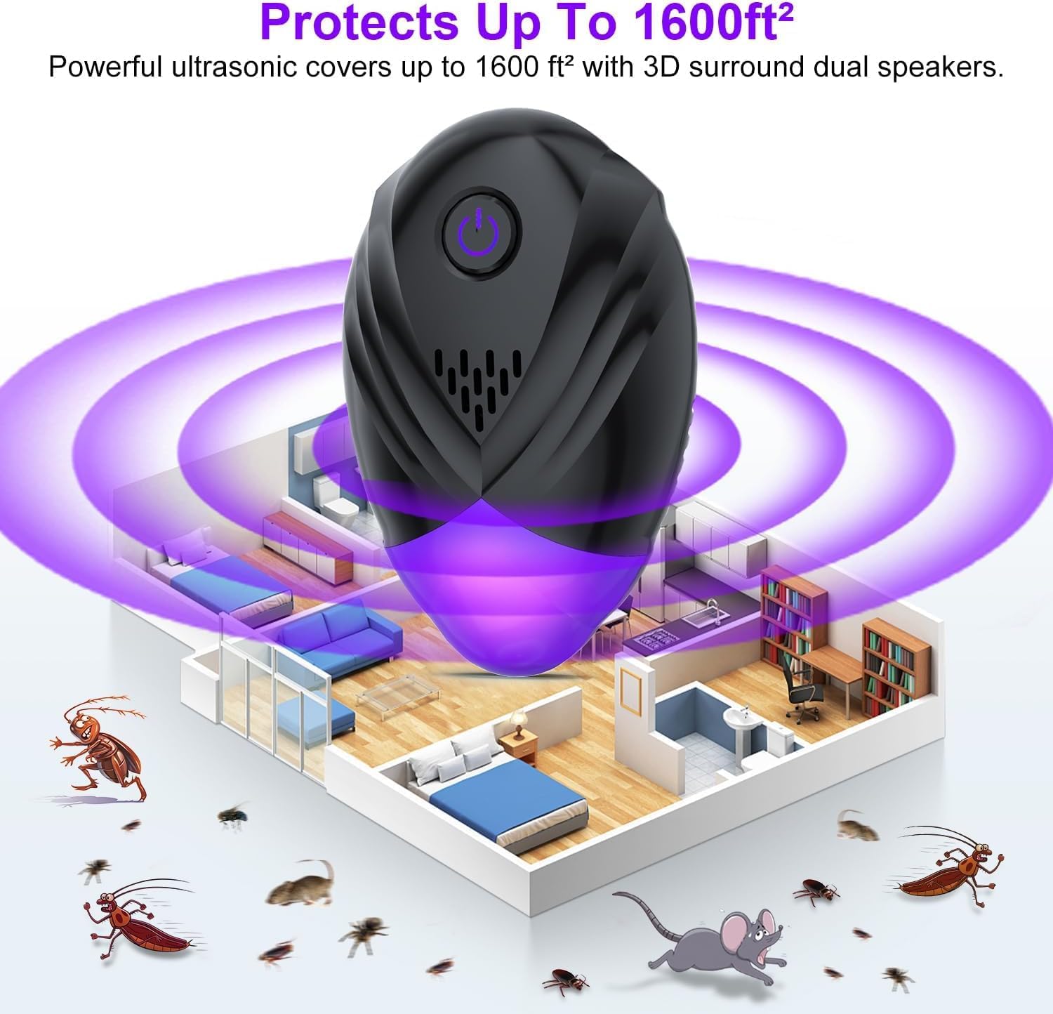 2026 Upgraded Ultrasonic Repeller 6 Packs, Indoor Ultrasonic Repellent for Roach, Rodent, Mouse, Bugs, Ant, Mosquito, Mice, Spider, Electronic Plug in Pest Control (6)