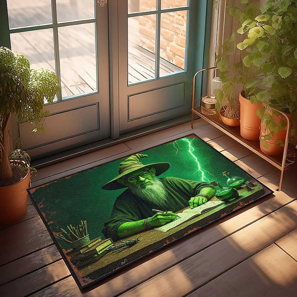 Outside Fall Door Mat Green Wizard Crafting Spells Under Lightning Bolt Doormat Farmhouse Kitchen Rug Set Farmhouse Kitchen Mats(40X60CM)