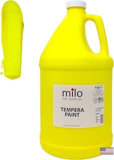 milo Fluorescent Yellow Neon Tempera Paint | 128 oz Bottle, 1 Gallon | Glows UV in Black Light | Non-Toxic Made in USA | Bulk Art Paint for Party, Student, Classroom, Artist