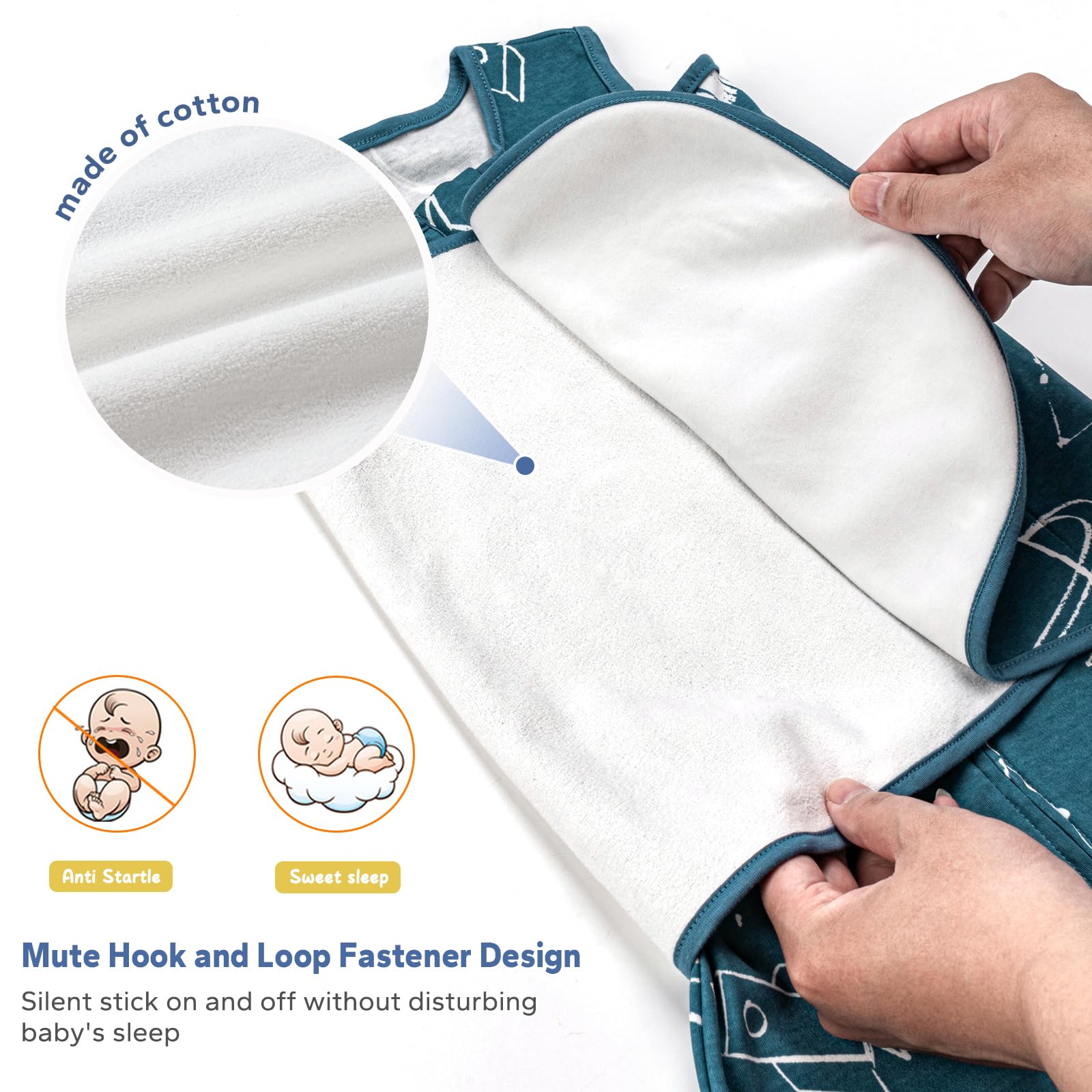 ZIGJOY Newborn Sleeping Bag Swaddle Wrap 1.0 TOG Baby Swaddle Sleeping Bag 100% Cotton Baby Wearable Blanket for New born Infant Boy Girl Grows 0-6 Months - Image 3