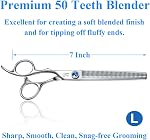 JASON Left Handed 7" Dog Grooming Scissors Set, 3 in 1 Ergonomic Blending, Curved, Straight Cat Pet Hair Trimming Thinning Professional Kits with Offset Handle and a Jeweled Screw