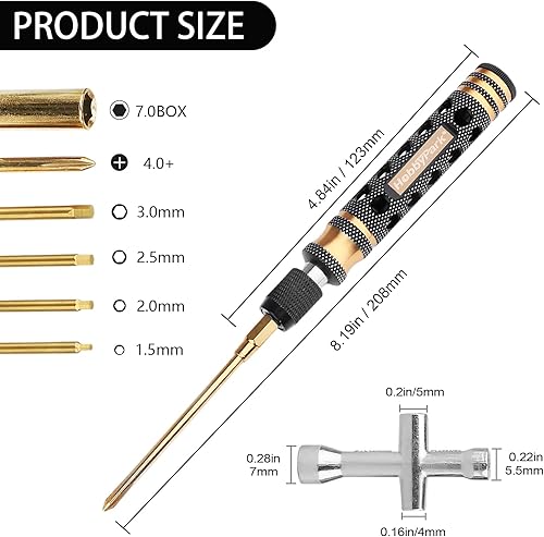 Miniatura 2 de HobbyPark Juego de destornilladores hexagonales RC 6 en 1 de 0.059 in, 0.079 in, 0.098 in, 0.118 in, destornillador de tuerca hexagonal y broca